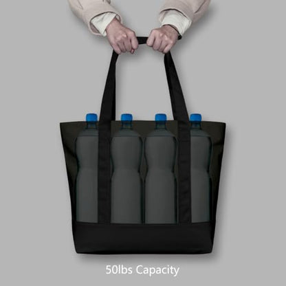 TOPDesign 1-Pack Canvas Tote Bag with an External Pocket, Reusable Grocery Shopping Bag, Top Zipper Closure, Daily Essentials (Black) - color: Black