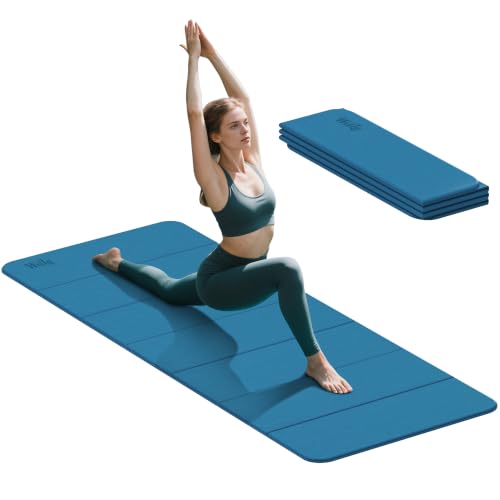 Foldable Yoga Excercise Mat 71"L x 24"W, Odourless Light Weight POE Mat For Home Fitness and Gym Workouts, 1/4 inch Non-slip design for All Types of Yoga Pilates - color: Blue, size: 75"Lx32"W