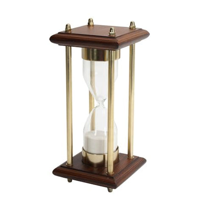 4 Minute Sand Timer Hourglass, 8" Wooden Brass Desk Decor