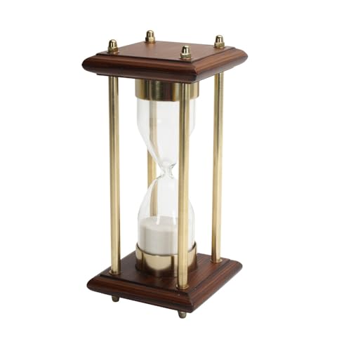 4 Minute Sand Timer Hourglass, 8" Wooden Brass Desk Decor