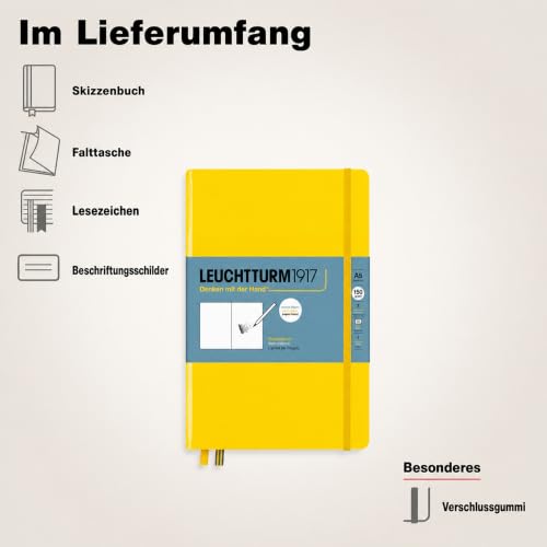 Leuchtturm1917 - Medium A5 Hardcover Sketchbook (Lemon) - 112 Pages of 150g/m² Paper - color: Lemon, size: Medium (A5)