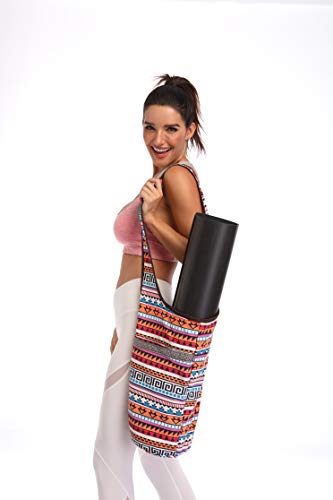Yoga Mat Bag With Large Size Pocket and Zipper Pocket, Strap Bag, Fit Most Size Mats, Bags and Carriers for Women - color: Ethnic style