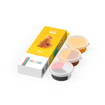 HEY CLAY Modelling Air-Dry Clay with Fun Interactive App - Non-Toxic, Non-Stick Modeling Clay Crafts Set for Kids Ages 3 to 8-3 cans (Farm Birds: Hen) - color: Hen