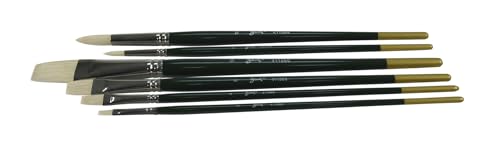 Sax Olympia Interlocked Hog Hair Bristle Long Handle Paint Brushes, Assorted Sizes, Set of 6