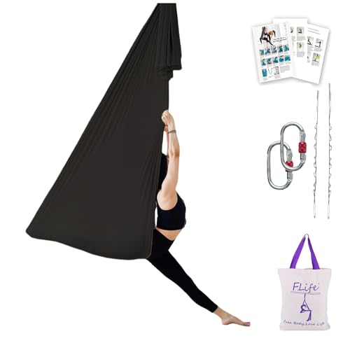 F.Life Aerial Silk Yoga Hammock & Swing for yoga Inversion,Strength training,starter hardware kit - color: black