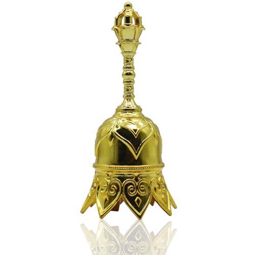 Golden Lotus Hand Bell Super Loud Call Bell for Ringing at Wedding Lotus Hand Bells for Seniors Bedside eacher Classroom Bell Dinner Bell Tibetan Bells Meditation Bell, Gift for Bedridden Mom(Golden) - color: Gold
