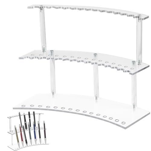 30-Slot Acrylic Pen Holder & 2 Tier Detachable Display Stand for Pens | Makeup Brush Organizer Holder,Pencils & Brushes Display Holder