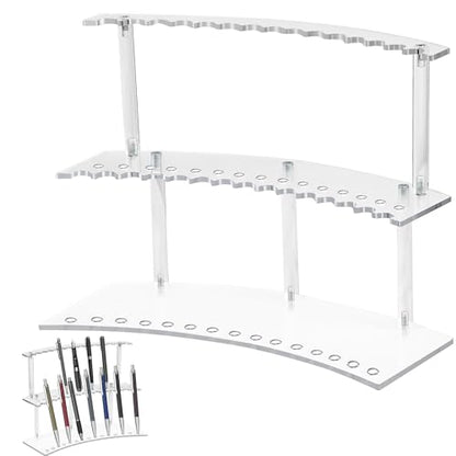 30-Slot Acrylic Pen Holder & 2 Tier Detachable Display Stand for Pens | Makeup Brush Organizer Holder,Pencils & Brushes Display Holder