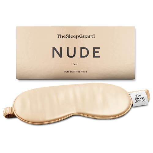 TheSleepGuard Pure Silk Sleep Mask [100% 6A Mulberry Silk, 22 Momme] Light Blocking Travel Essentials. Eye Masks for Sleeping. Black Oeko-Tex Blindfold. Eye Covers for Men & Women - color: Nude Beige