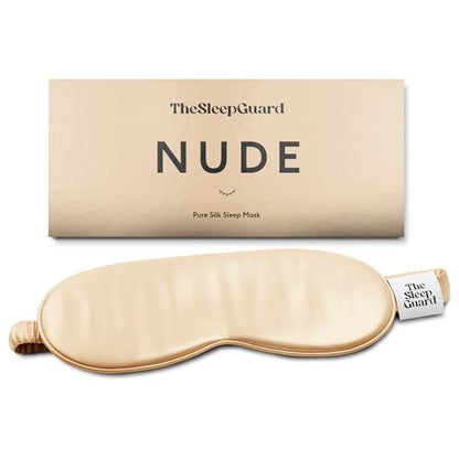 TheSleepGuard Pure Silk Sleep Mask [100% 6A Mulberry Silk, 22 Momme] Light Blocking Travel Essentials. Eye Masks for Sleeping. Black Oeko-Tex Blindfold. Eye Covers for Men & Women - color: Nude Beige