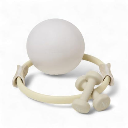 Pilates Prop Kit, Ring, Ball & 2.2 lb Dumbbell Set - color: Beige