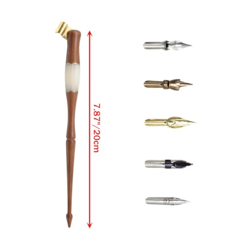 Dip Pen Wood Calligraphy Oblique Nib Pen Holder | Pen Holder with Removable Multi-fit Brass Flange for English Calligraphy, Drawing Comic, Brown - color: Brown