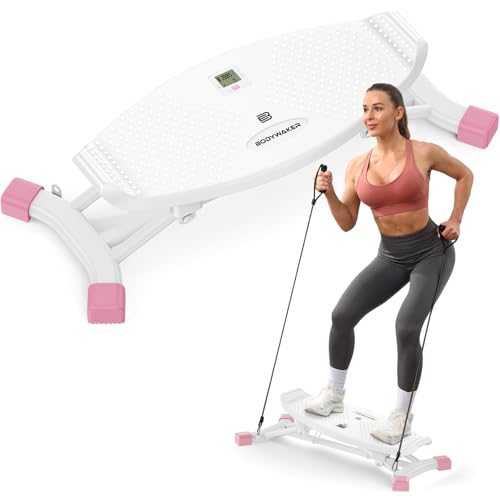 Balance Board for Full Body Workout, Wobble Board with LCD Monitor & Resistance Bands, 300 lbs Capacity Portable Rocker Board for Home Gym, Cardio, Core & Leg Training - color: White