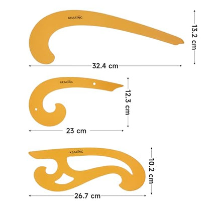 KEARING 3Pcs French Curve Ruler Set - Flexible Plastic Sewing Template | Flexible 3-piece clear PVC french curve template set. Perfect for sleeve caps, bust, waistline and neckline sewing - style: 1301S