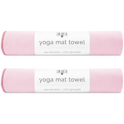 S&T INC. Aura Microfiber Yoga Mat Towel, 2 Pack, 26.5" x 72", Pink | Soft and Absorbent, Quick-Dry for Gym, Pilates, and Hot Yoga, Compact for Gym Bag, Machine Washable - color: Pink 2pk