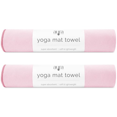 S&T INC. Aura Microfiber Yoga Mat Towel, 2 Pack, 26.5" x 72", Pink | Soft and Absorbent, Quick-Dry for Gym, Pilates, and Hot Yoga, Compact for Gym Bag, Machine Washable - color: Pink 2pk