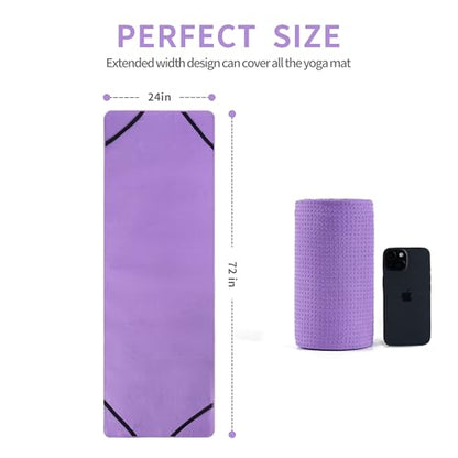 MICROFI Microfiber Hot Yoga Towel Mat, 24 x 72 inches, with Non-Slip Silicone Grip, Secure Fit Elastic Straps (Purple) - color: Purple