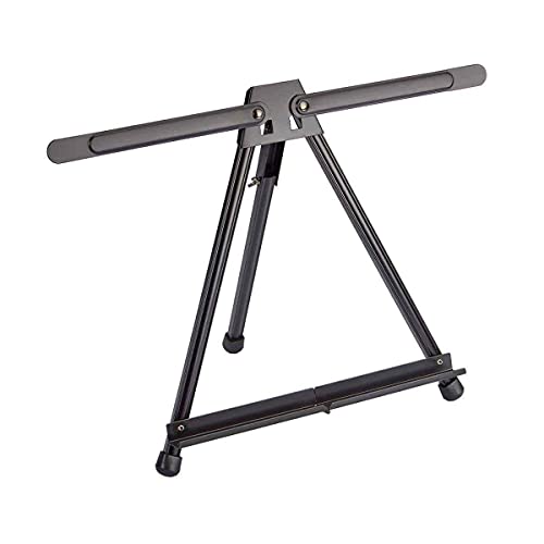 KINGART Adjustable Black Aluminum Table Top Display Easel with Extension Arm Wings -15" to 21" High - Portable Artist Tripod Folding Frame Stand - Holds Canvas, Paintings, Books, Photos, Signs