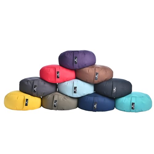 Hugger Mugger Zafu Meditation Cushion - Support in Cross-Legged Sitting, Buckwheat Filled, Durable Fabric, Convenient Handle, Handmade in USA - color: Rain