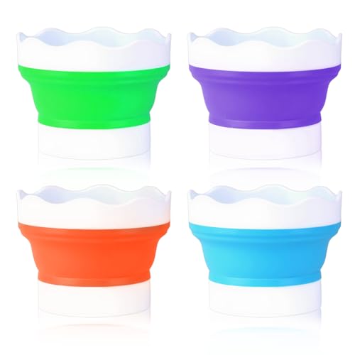 4PCS Collapsible Paint Cup, Paint Water Cup Collapsible Water Cups | Colorful Foldable Paint Cups, Silicone Portable Painting Water Cup, for Watercolor Oil Painting (4 Colors) - color: Green, Purple, Orange, Blue