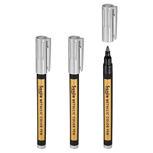 PATIKIL Metallic Marker Pens, 3 Pack Paint Pens Medium Point Colored Markers Art Marker Pen for DIY Craft Photo Album, Silver Tone - color: Silver Tone