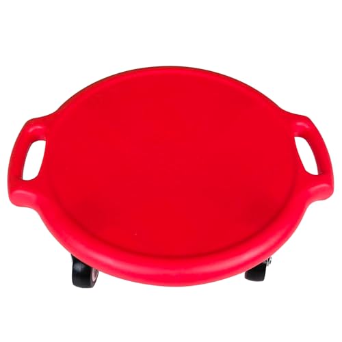 Kids Sitting Scooter Board with Universal Wheels Swivel Casters Round Plastic Floor Surfer Sports Scooters with Rollers Autism Kids Sensory Scooter Board for Gym Class Physical Education Home Use - color: red