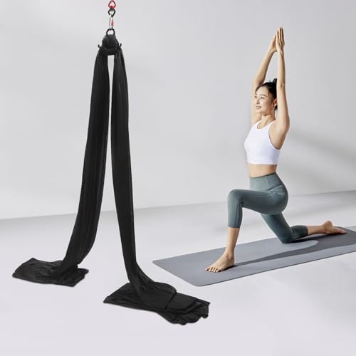 Aerial Yoga Silk Ribbon 32.8ft Polyester Fabric for Home Practice | Durable polyester-manganese steel build – Non-slip plain weave – 360° swivel