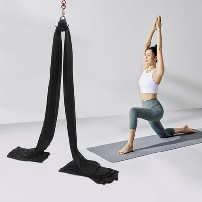 Aerial Yoga Silk Ribbon 32.8ft Polyester Fabric for Home Practice | Durable polyester-manganese steel build – Non-slip plain weave – 360° swivel
