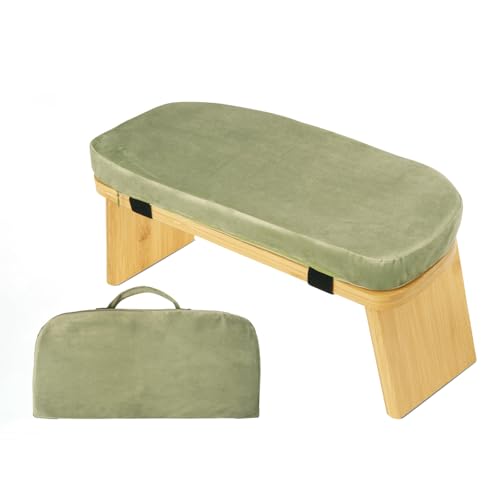 Natural Beech Wood Yoga Bench, Ergonomic Design for Kneeling, Meditation, Pilates, FSC Certified (Green) - color: Green