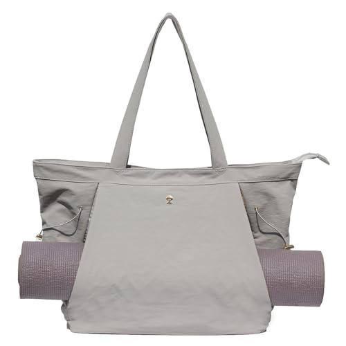 ESVAN Yoga Tote Bag for Women Shoulder Bags Drawstring for Office Workout Travel Carryall Pilates Gym and Beach - color: Nylon Light Gray