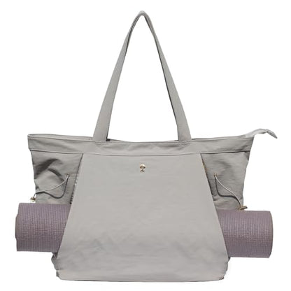 ESVAN Yoga Tote Bag for Women Shoulder Bags Drawstring for Office Workout Travel Carryall Pilates Gym and Beach - color: Nylon Light Gray