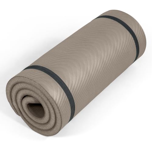Tone Fitness 1-Inch Thick Yoga Mat | High-Density, Non-slip Exercise Mat with Carrying Strap for Yoga, Pilates, & Home Gym Workouts | Multiple Options - color: Beige, style: Wave