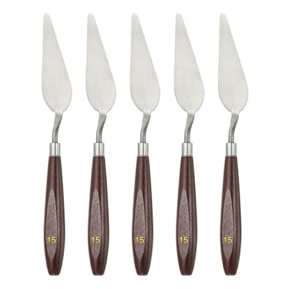 HARFINGTON 5pcs Palette Knife Painting Tool 3.27 x 1.06 Stainless Steel Art Spatula Pallet Knives Scrapers Tools with Beech Wood Handle for Acrylic Oil Canvas Mixing Spreading, Red/Silver - size: 3.27" x 1.06"