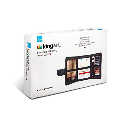 KINGART DRAWING & SKETCHING 25 pc. TRAVEL SET, Graphite, and Charcoal Pencils & Pastels plus Supplies, Art Drawing Kit for Adults, Teens, Beginner to Pro, Ideal for Shading, Blending, 25 pc.