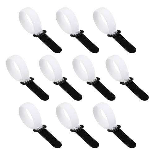 PATIKIL 0.8"x8" Reusable Cinch Straps, 10Pcs Adjustable Nylon Multipurpose Hook and Loop Cable Securing Straps with Plastic Buckle for Organizer Storage Cables Cords Ropes, White - color: White, size: 0.8" x 8"