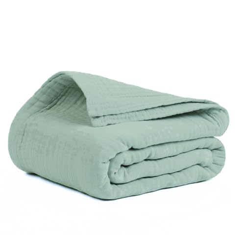 Salt Earth 100% Cotton Gauze 80"X90" Queen 4 Layered Blanket- Jadeite | Premium Muslin Blanket for Couch,Bed,Living,Summer Lightweight, All Seasons Blankets & Throws, Boho,Travel & Skin Friendly - color: Jadeite, size: 80"X90" Queen