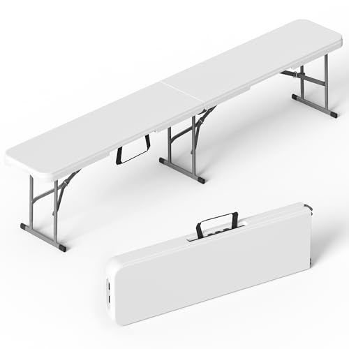VSOAEIL 6 Foot Folding Bench, 6 FT Foldable Plastic Bench Indoor & Outdoor | 6 Feet Portable Bench Seating with Handle and HDPE Tabletop - Party, Dining, Picnic, Camping, Sports, Temporary Events, White - color: White, size: 1 Pack