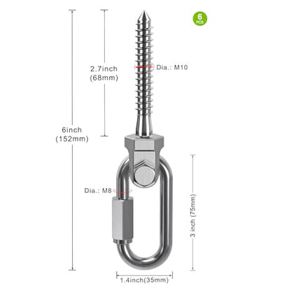 SELEWARE Heavy Duty Swing Hanger, 6 Pack Porch Swing Hardware - color: O (5 Inch, 6 Pack)