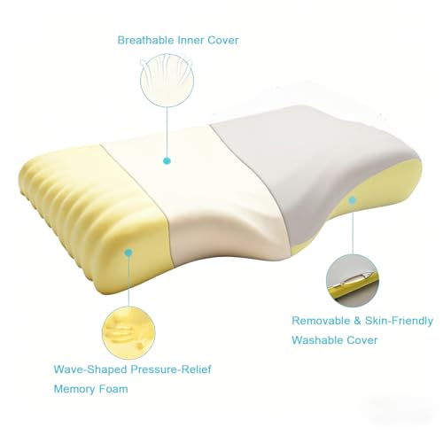 Memory Foam Cervical Pillow, Side and Back Sleeper Pillow for Neck Pain Relief, Orthopedic Cervical Contour Shape Soft Ergonomic Cervical Neck Pillow with Cooling Ice Silk Breathable Design