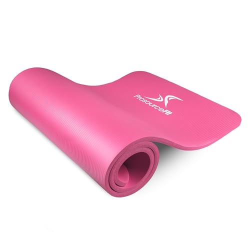 ProsourceFit Extra Thick Yoga and Pilates Mat 1/2” (13mm) or 1" (25mm), 71-inch Long High Density Exercise Mat with Comfort Foam and Carrying Strap - color: PINK, size: 1/2"