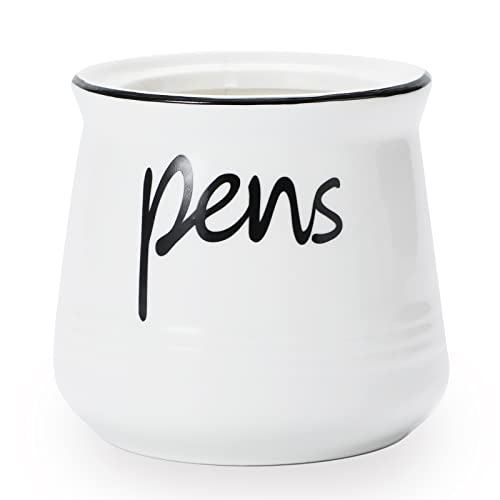 ONTUBE Porcelain Pens Holder Stand ,Ceramic Pencils Holder (White) | Porcelain, ceramic, pen & pencil holder, sturdy, easy-clean, non-slip, compact, elegant, durable, versatile, white, modern - color: White