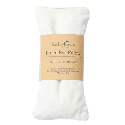 Sacksy Thyme Organic Linen Eye Pillow - Lavender & Flaxseed for Relaxation, Yoga, Stress Relief - Microwavable Heating Pad & Cool Compress - Made in USA - Gifts for Meditation - color: Natural (Unscented)
