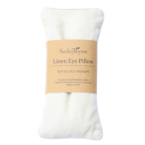 Sacksy Thyme Organic Linen Eye Pillow - Lavender & Flaxseed for Relaxation, Yoga, Stress Relief - Microwavable Heating Pad & Cool Compress - Made in USA - Gifts for Meditation - color: Natural (Unscented)