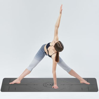 Natural Rubber Yoga Mat - Non Slip Non Toxic - 5mm Thick Yoga Mat for Hot Yoga/Pilates - Extra Large 26.8’’ with Alignment Guide - Sweat Proof - with Carrying Bag - color: Dark Grey