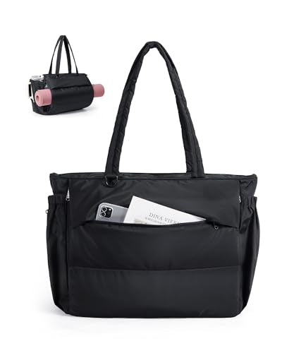 BAGSMART Yoga Pilates Tote Bag for Women with Knotted Handle, Gym Bag | 23L lightweight & waterproof shoulder sling bag, gym bag with yoga mat holder, for 15.6'' Laptop, ideal for work travel - color: Classic