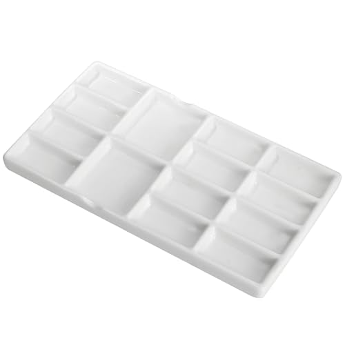 8" Porcelain Watercolor Palette - 14 Well Ceramic Artist Paint Palette with Mixing Tray for Painting and Craft Projects - color: White