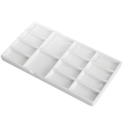 8" Porcelain Watercolor Palette - 14 Well Ceramic Artist Paint Palette with Mixing Tray for Painting and Craft Projects - color: White