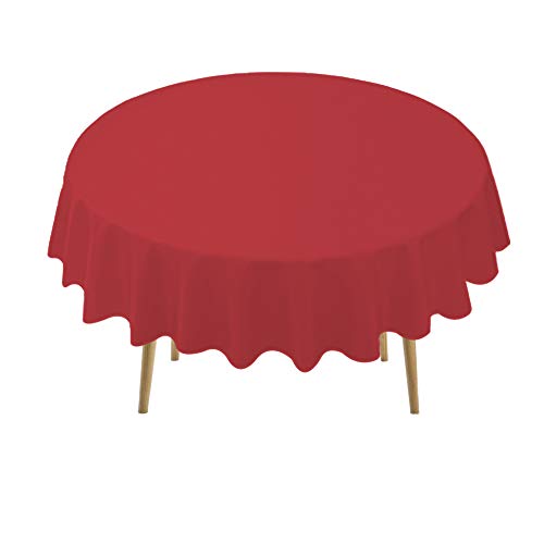 Red Plastic Tablecloths 2 Pack Ruby Disposable Table Covers 84 Inch Circle Bridal Shower Party Tablecovers PEVA Solid Table Cloths for Picnic Birthday Wedding Banquet Parties 6 ft Round Table Use - color: E03 Red