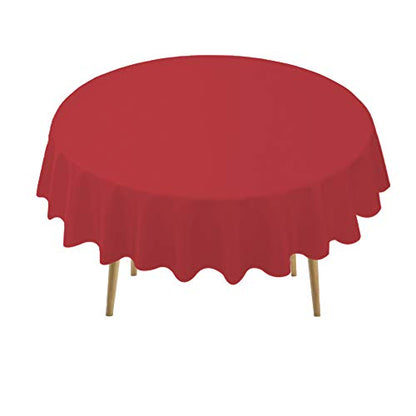 Red Plastic Tablecloths 2 Pack Ruby Disposable Table Covers 84 Inch Circle Bridal Shower Party Tablecovers PEVA Solid Table Cloths for Picnic Birthday Wedding Banquet Parties 6 ft Round Table Use - color: E03 Red