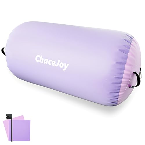 Gymnastics Air Barrel Inflatable Tumbling Roller for Cheerleading and Gymnastics Home Training Perfect for Back Handspring Practice Tumbling Drills Air Roller for Kids and Adults Includes Repair Kit - color: Light Purple/Pink, size: (L)39.3"x(Diam)29.5"-N